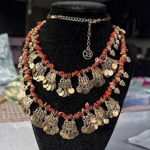 Elegant Gold and Red stone Statement Necklace